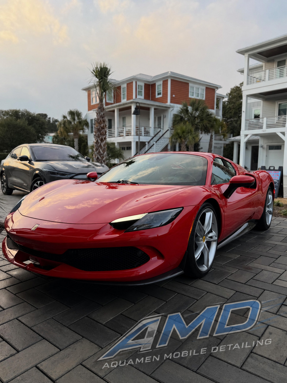 Home 1 Mobile detailing service in Wilmington, NC on a red Ferrari by Aquamen Mobile Detailing